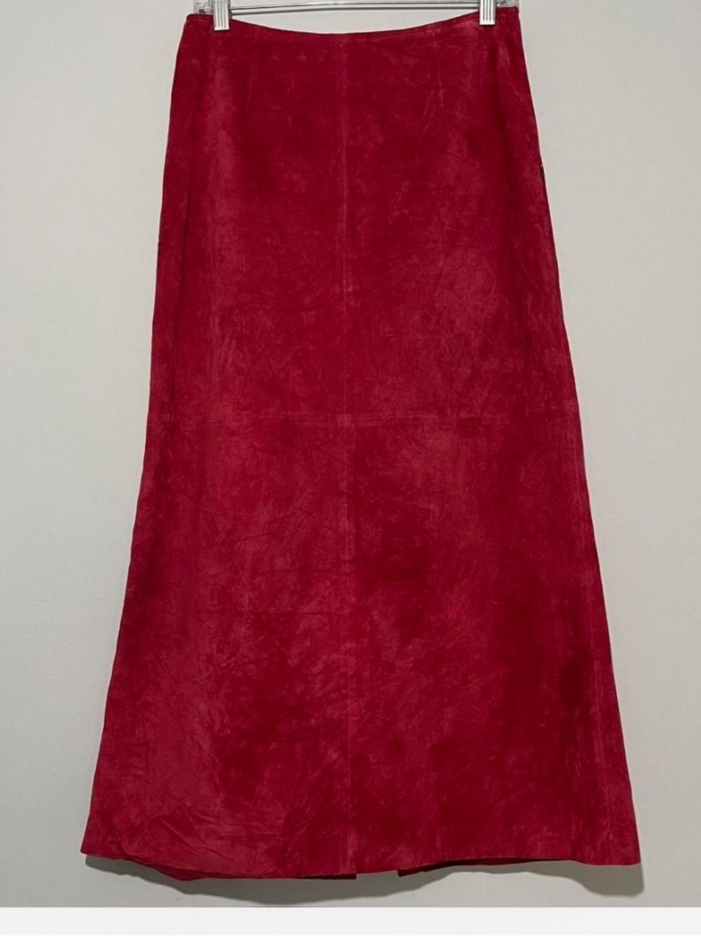 Red Genuine Leather Suede Skirt Women Size 8 Midi A Line Vamp Romance Vintage